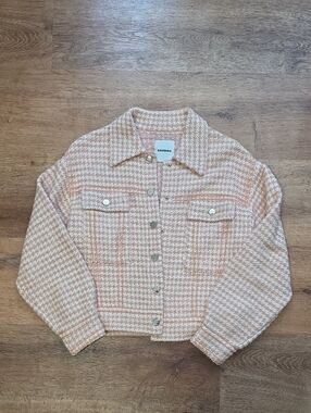Sandro Pink & Cream Houndstooth Wool-Blend Jacket